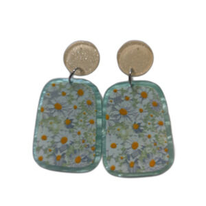 Daisy Printed Acrylic Earrings‎ - Geometric Statement Earrings